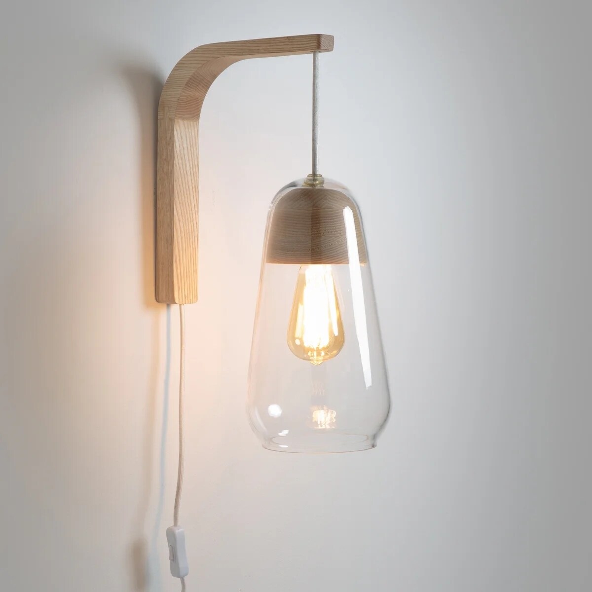 Contemporary Wall Light in Glass & Wood