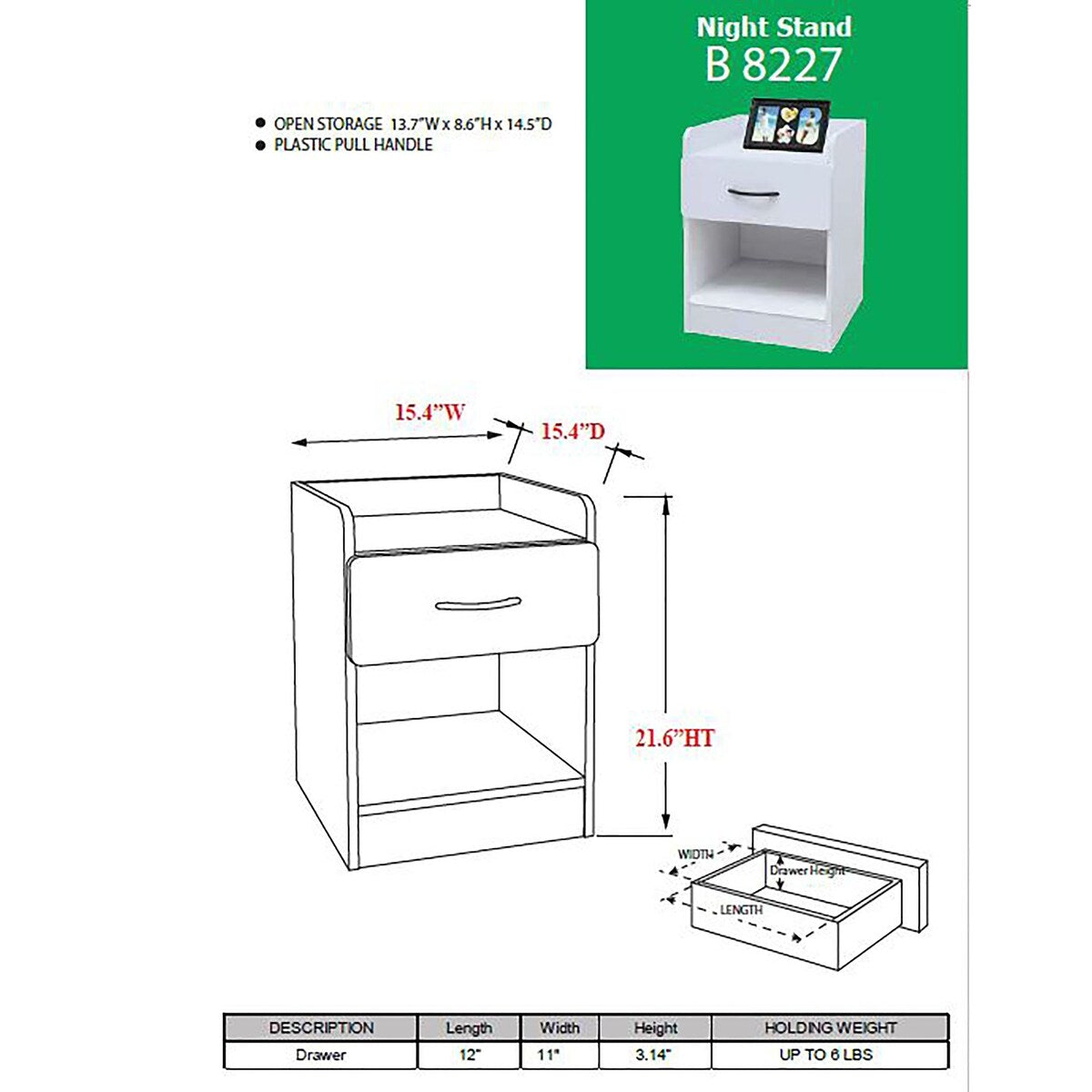 Contemporary White Night Stand
