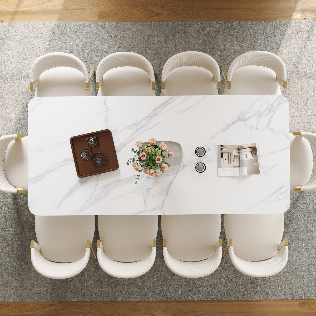 Contemporary White Rectangular Sintered Stone Dining Table Base Dinner