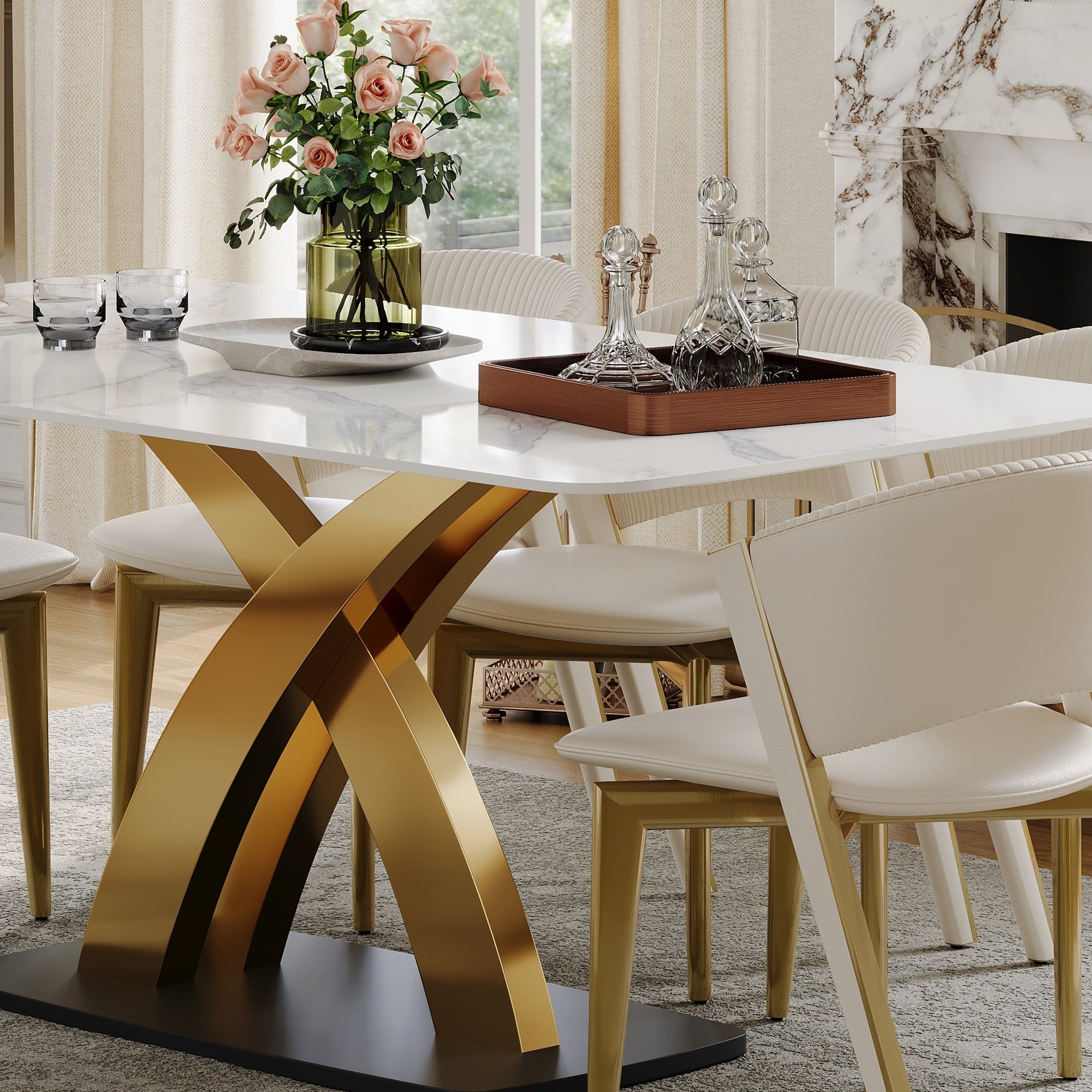 Contemporary White Rectangular Sintered Stone Dining Table