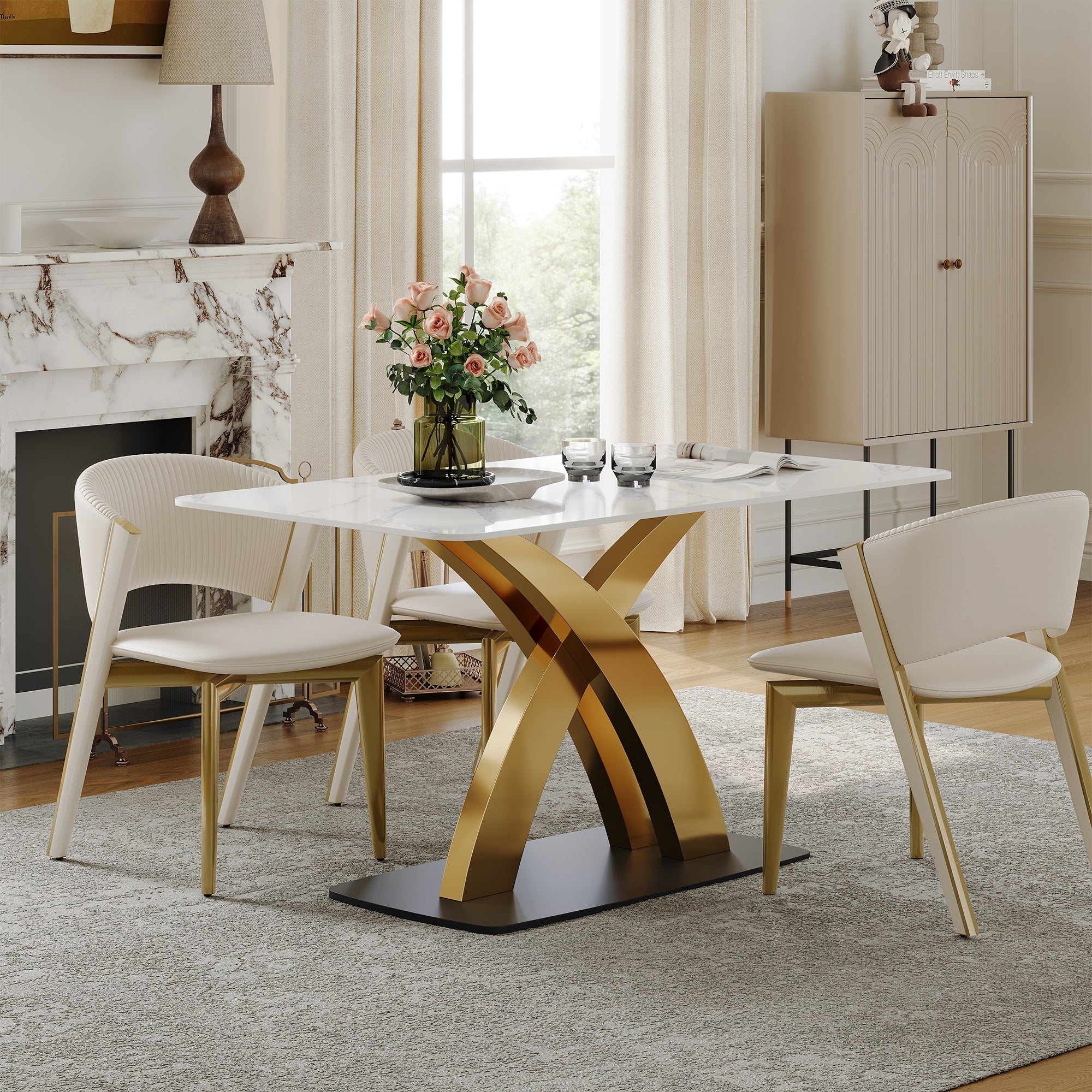 Contemporary White Rectangular Sintered Stone Dining Table