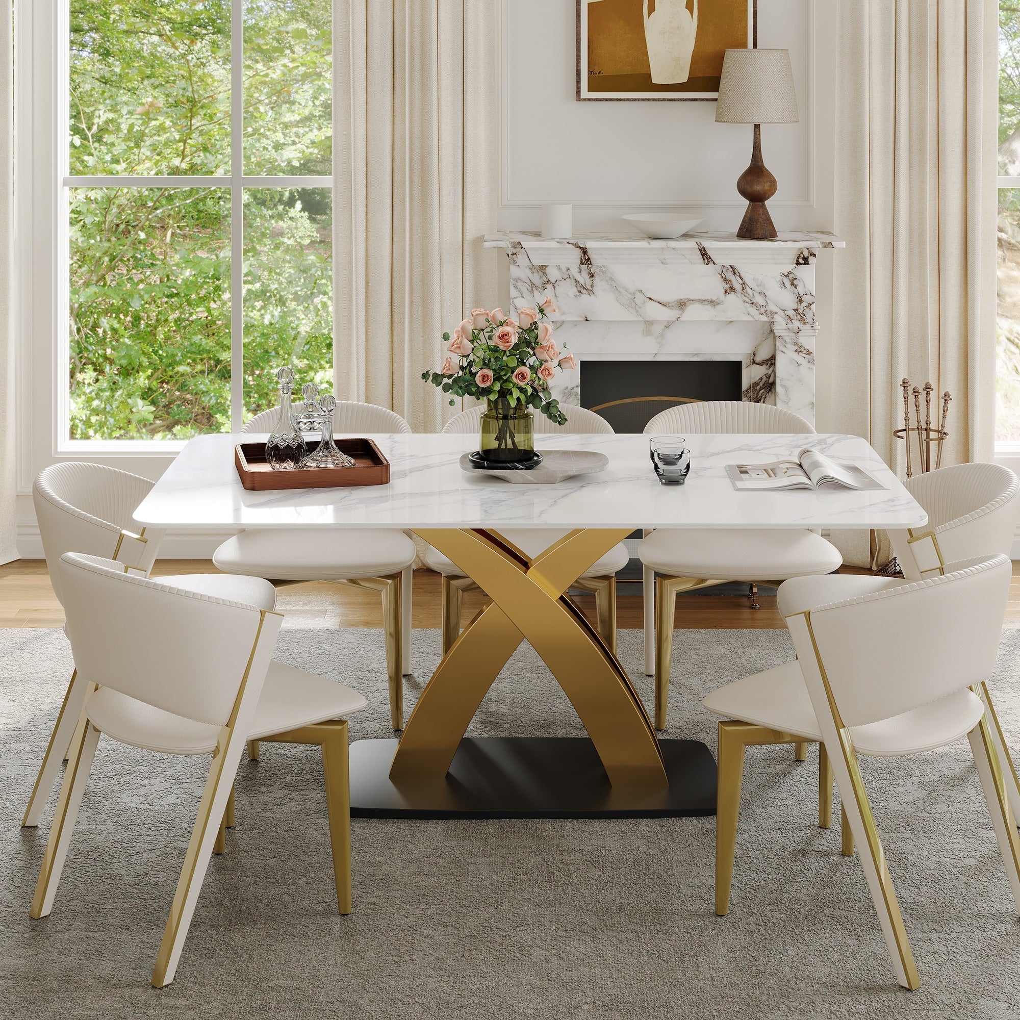 Contemporary White Rectangular Sintered Stone Dining Table