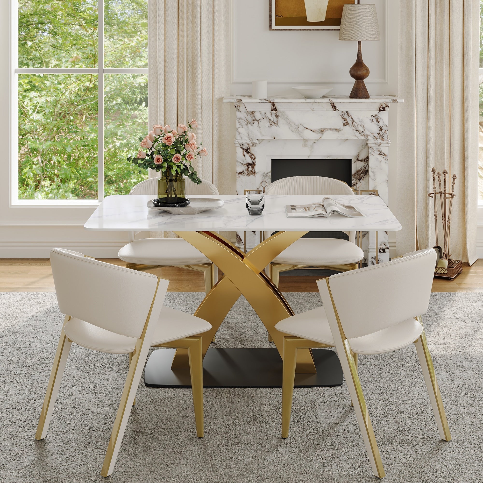 Contemporary White Rectangular Sintered Stone Dining Table