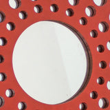 Contemporary Wooden Round Wall Decor with Circle Cut Outs, Red and Silver