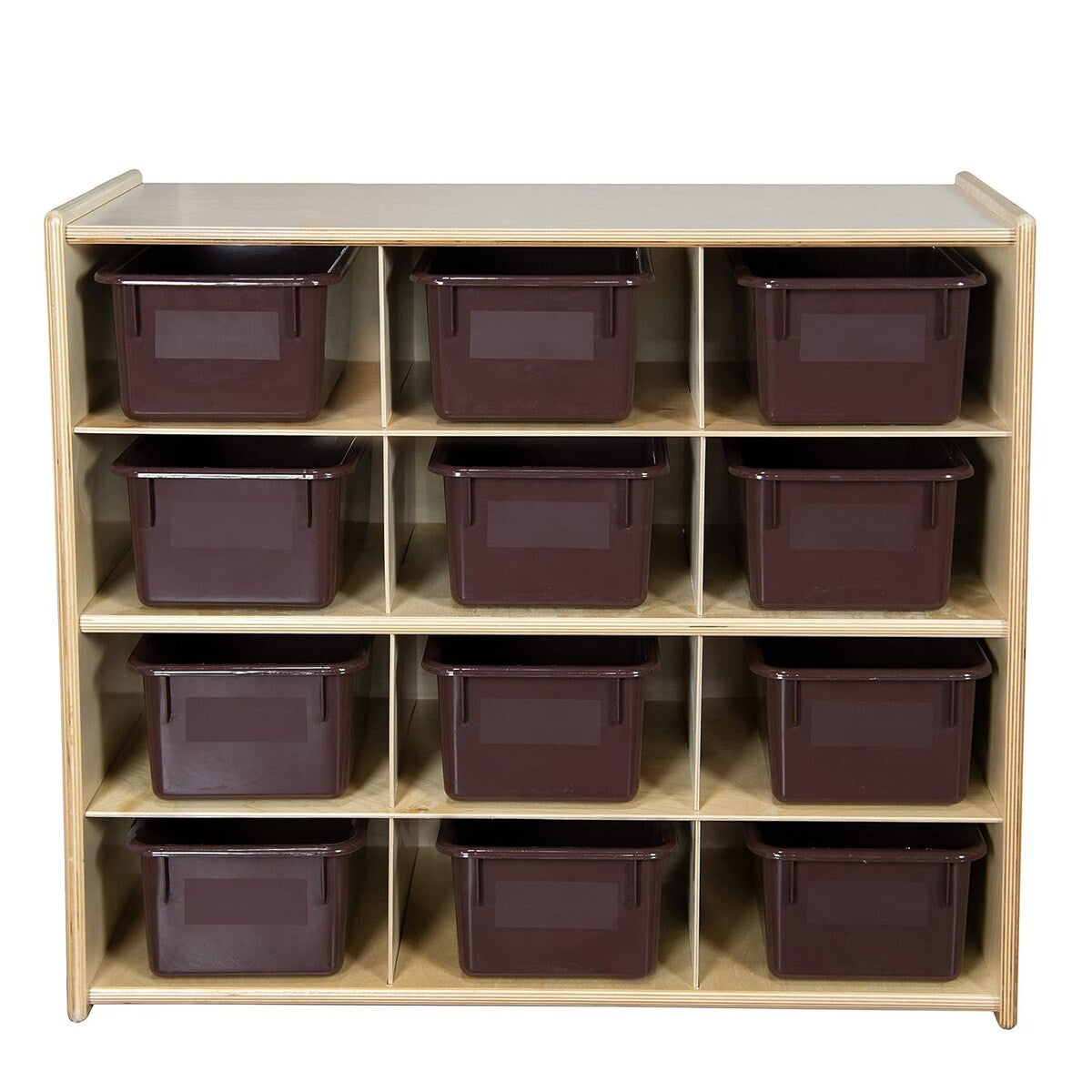 Contender 12 Compartment Storage Unit With Brown Bins, Cubby Organizer For Organizing Toys, Crafts [Fully Assembled]