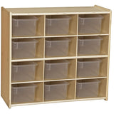 Contender 12 Cubby Tray Cabinet With Translucent Bins, Birch Wood Toddlers Toy Storage Organizer for Kindergarten