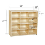 Contender 12 Cubby Tray Cabinet With Translucent Bins, Birch Wood Toddlers Toy Storage Organizer for Kindergarten