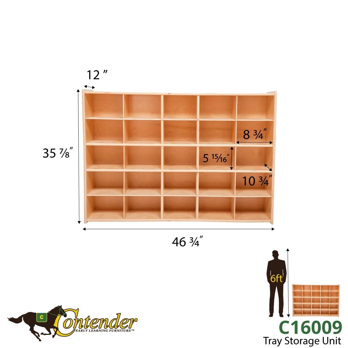 Contender 25 Cubby Birch Plywood Tray Storage Cabinet, Homeschool Toddler Organizer Toys, Books, Art and Craft Supplies