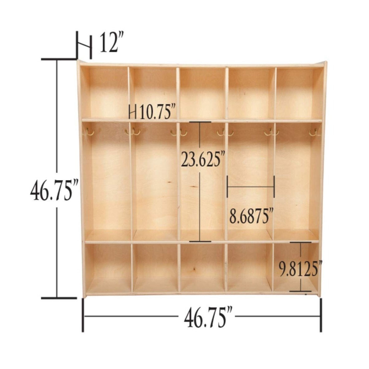 Contender 5 Section Daycare Cubby Coat Rack, Backpack Hanger, School Locker Organizer, Storage & Hooks for School - 46.75"
