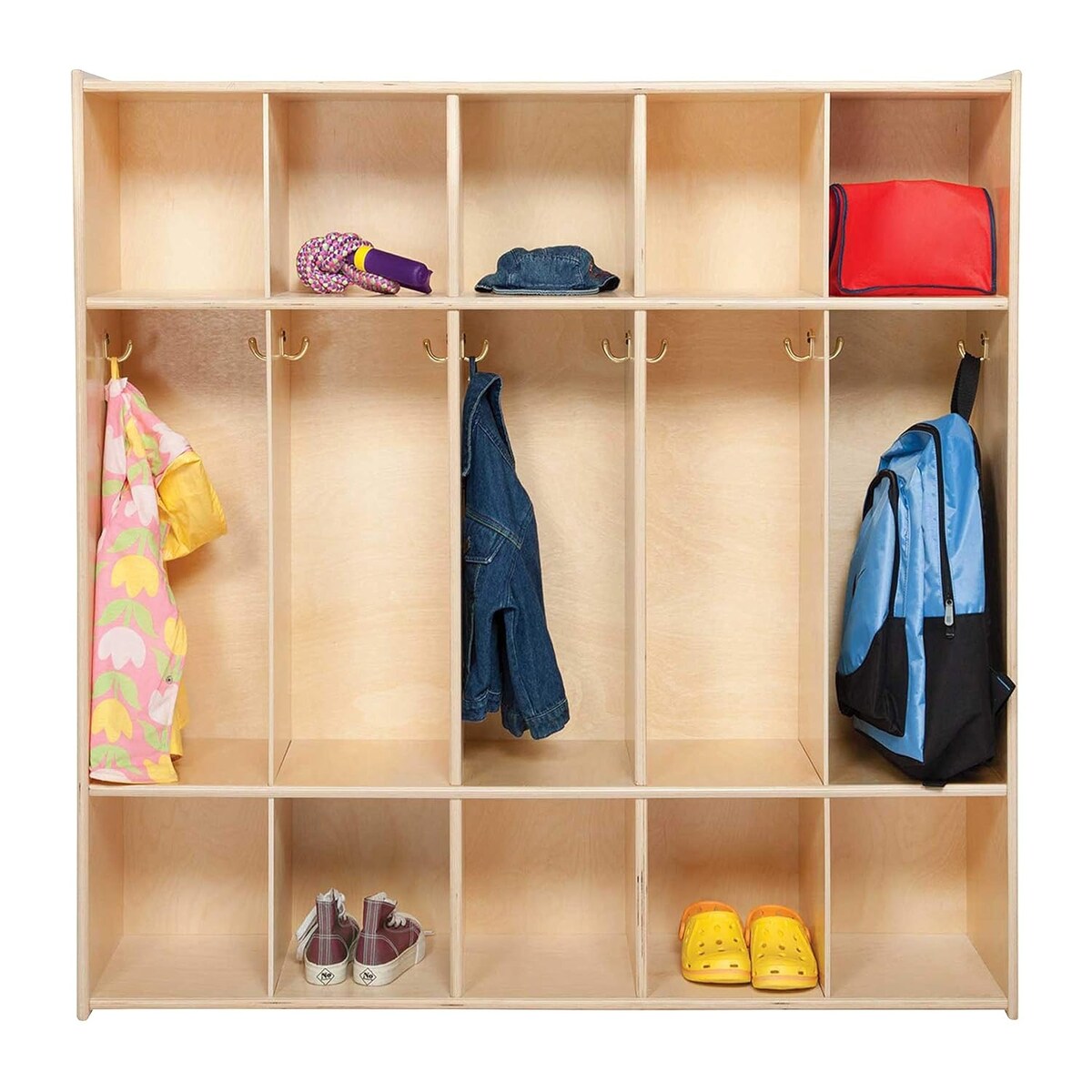 Contender 5 Section Daycare Cubby Coat Rack, Backpack Hanger, School Locker Organizer, Storage & Hooks for School - 46.75"