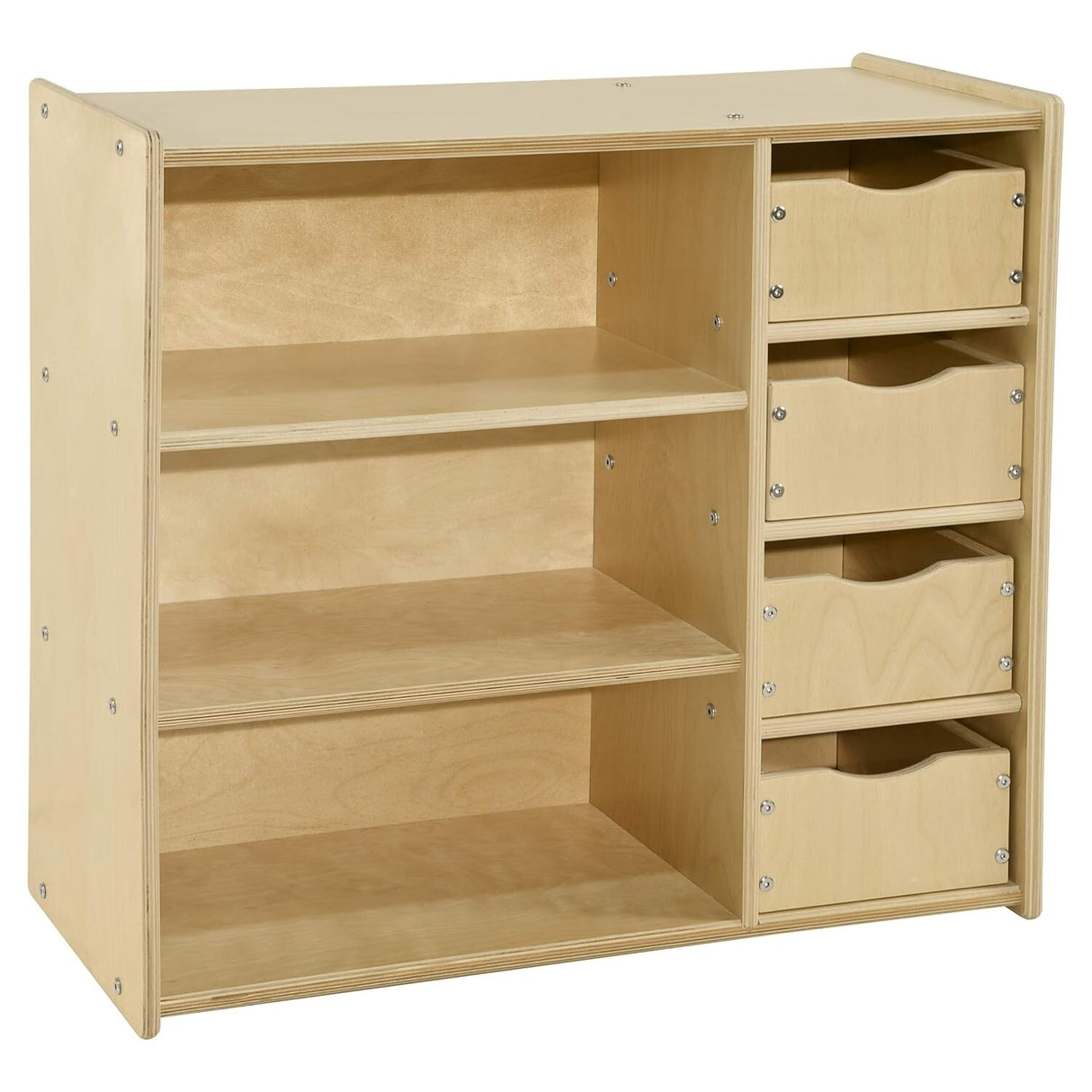 Contender Kids Bookshelf With Drawers, 3 -Tier Wooden Bookcase With Storage for Kids Room Organizer in Natural Finish