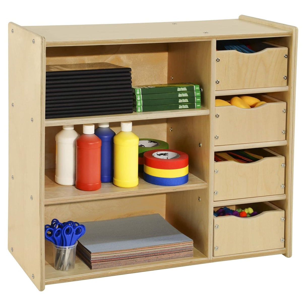 Contender Kids Bookshelf With Drawers, 3 -Tier Wooden Bookcase With Storage for Kids Room Organizer in Natural Finish