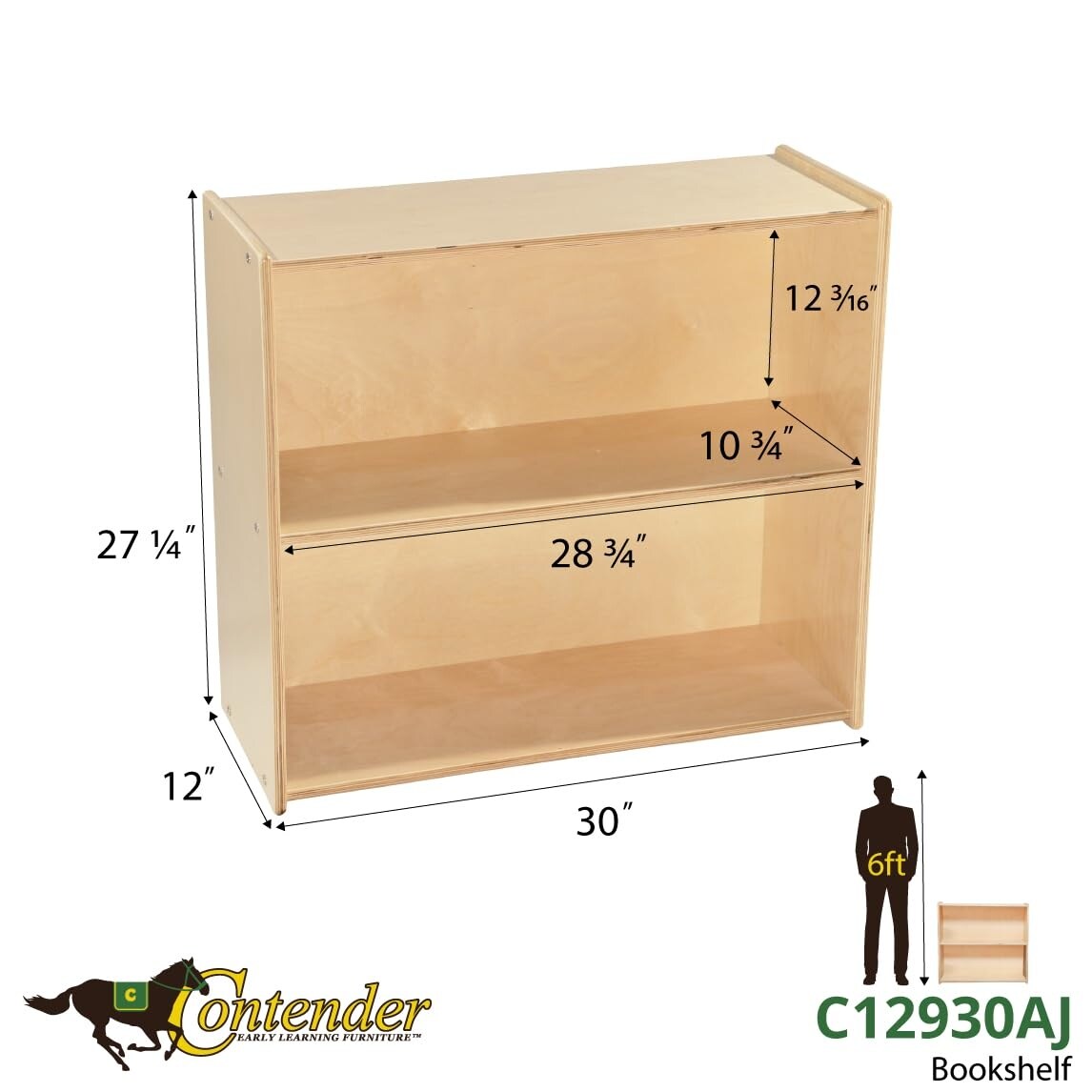 Contender Storage Cabinet with One Adjustable Shelf, Baltic Birch Wooden Bookcase Display for Toddlers - 27.25-Inch Height