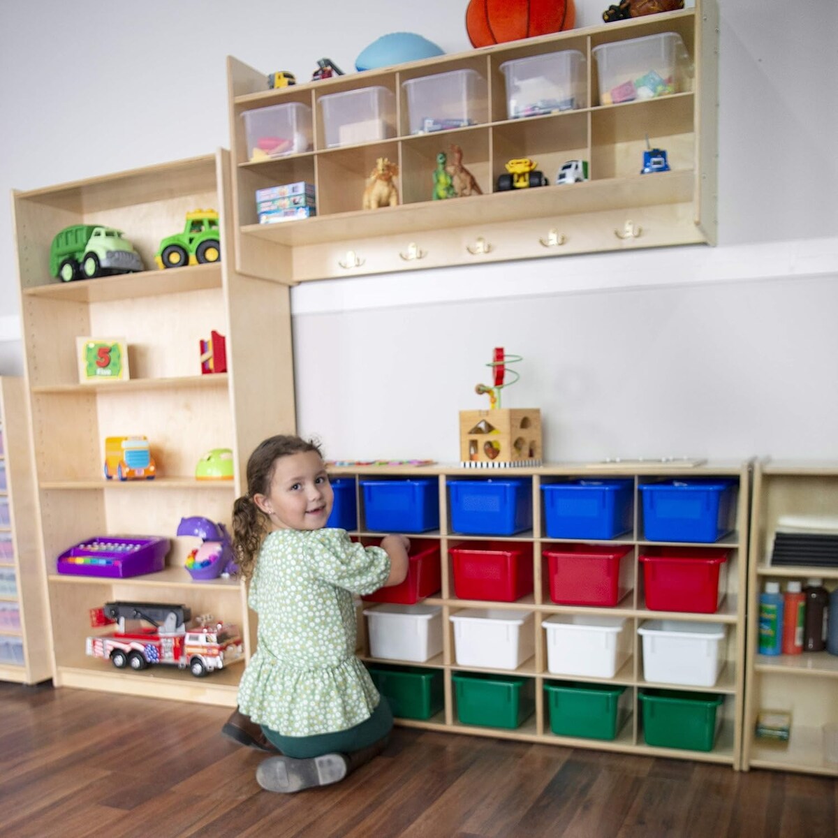 Contender cubby organizers with 20 Cubby Orange Trays Cabinet, Toy Storage, Hardwood Storage Cabinet for Classroom