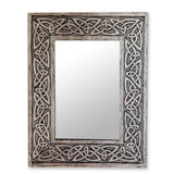 Handmade Leather Wall Mirror Continuity Silver Hand Tooled (Peru) - N/A