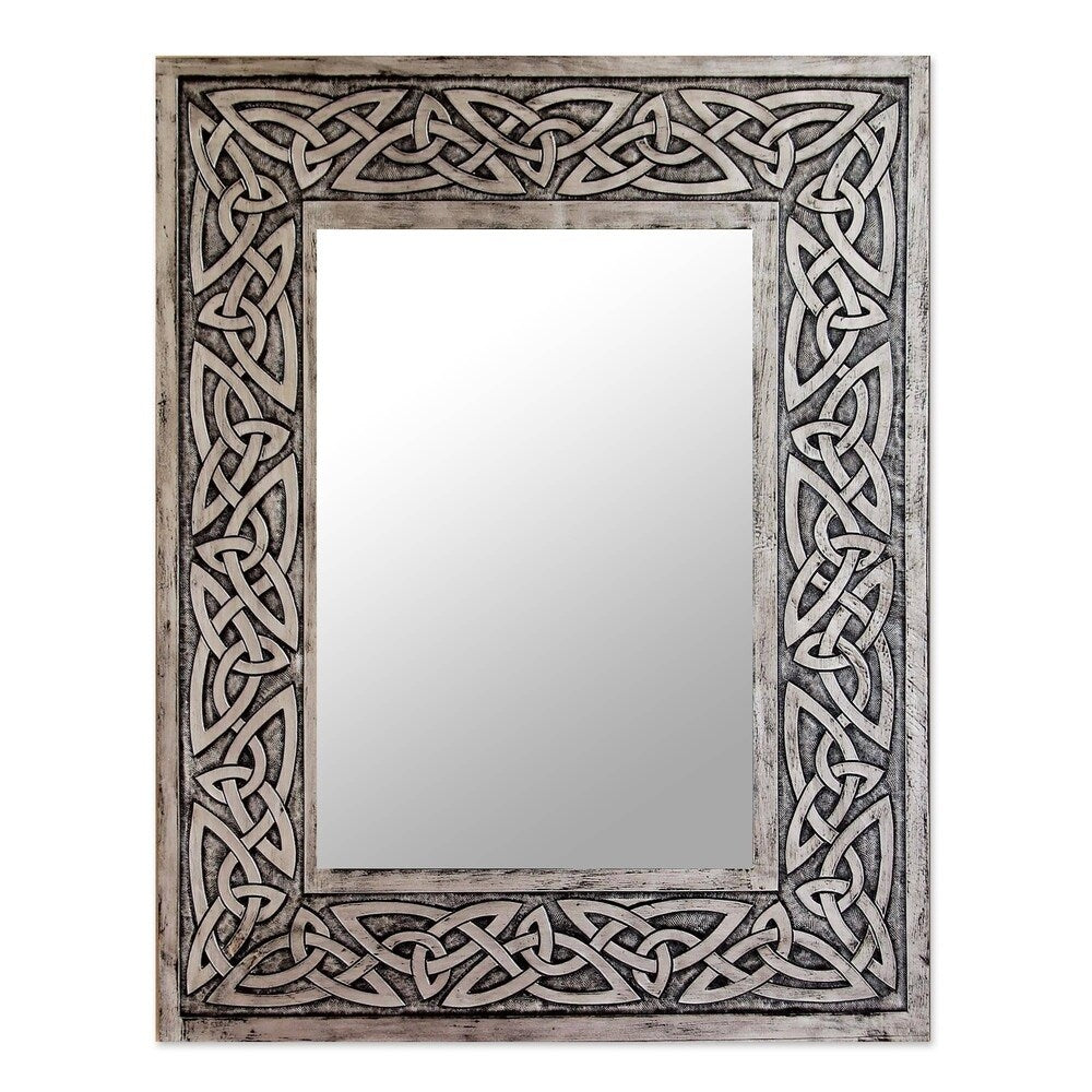 Handmade Leather Wall Mirror Continuity Silver Hand Tooled (Peru) - N/A
