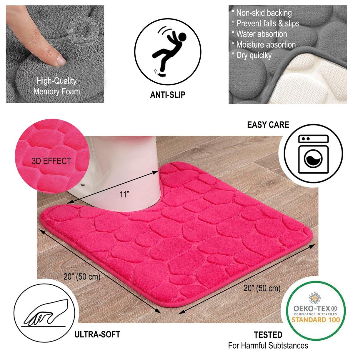 Contour Bath Rug Memory Foam Mat 3D Pebble 20L x 20W