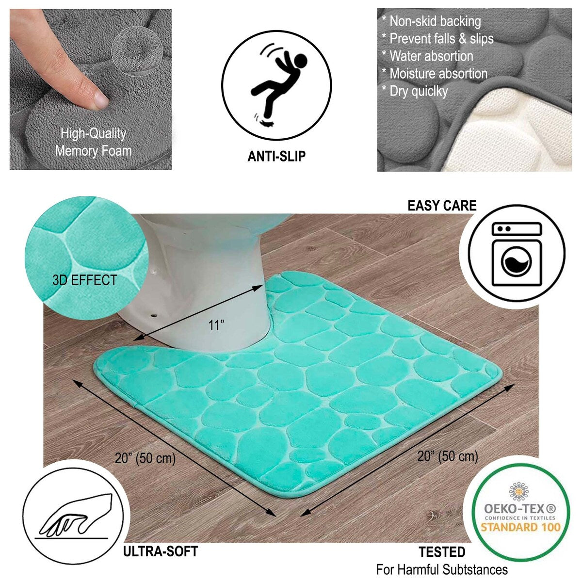Contour Bath Rug Memory Foam Mat 3D Pebble 20L x 20W