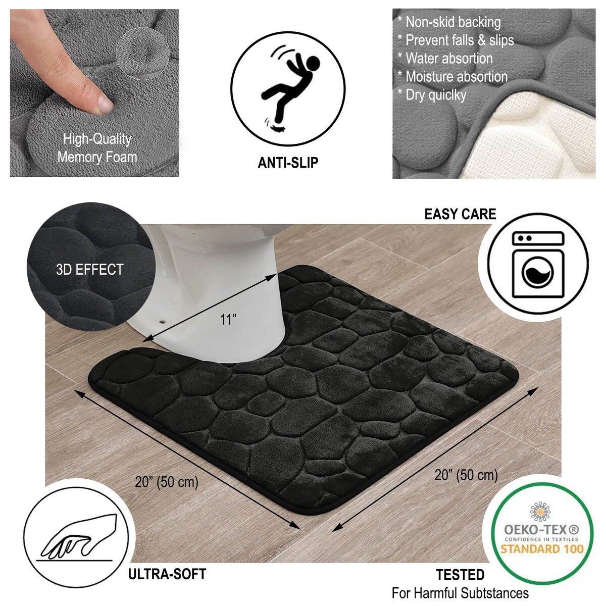 Contour Bath Rug Memory Foam Mat 3D Pebble 20L x 20W