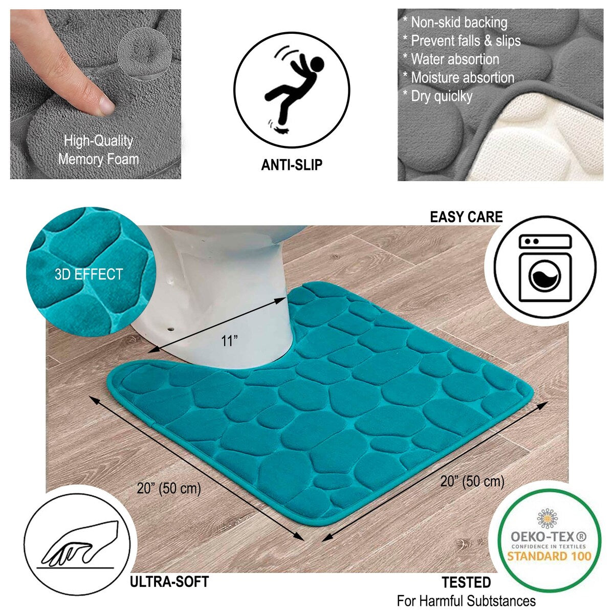 Contour Bath Rug Memory Foam Mat 3D Pebble 20L x 20W