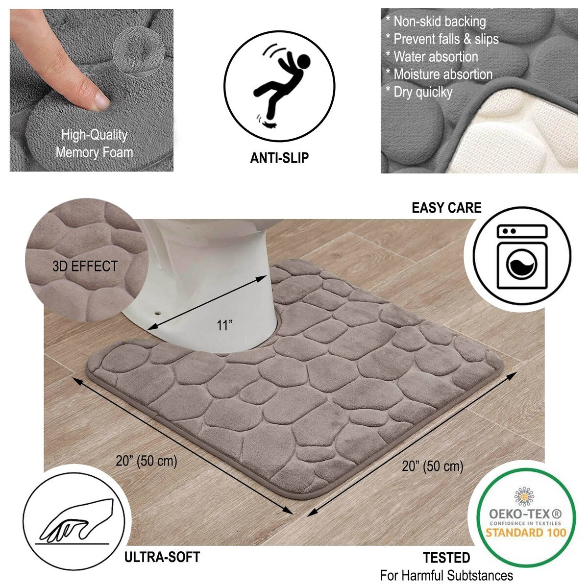 Contour Bath Rug Memory Foam Mat 3D Pebble 20L x 20W