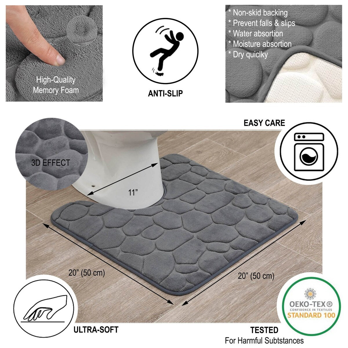 Contour Bath Rug Memory Foam Mat 3D Pebble 20L x 20W