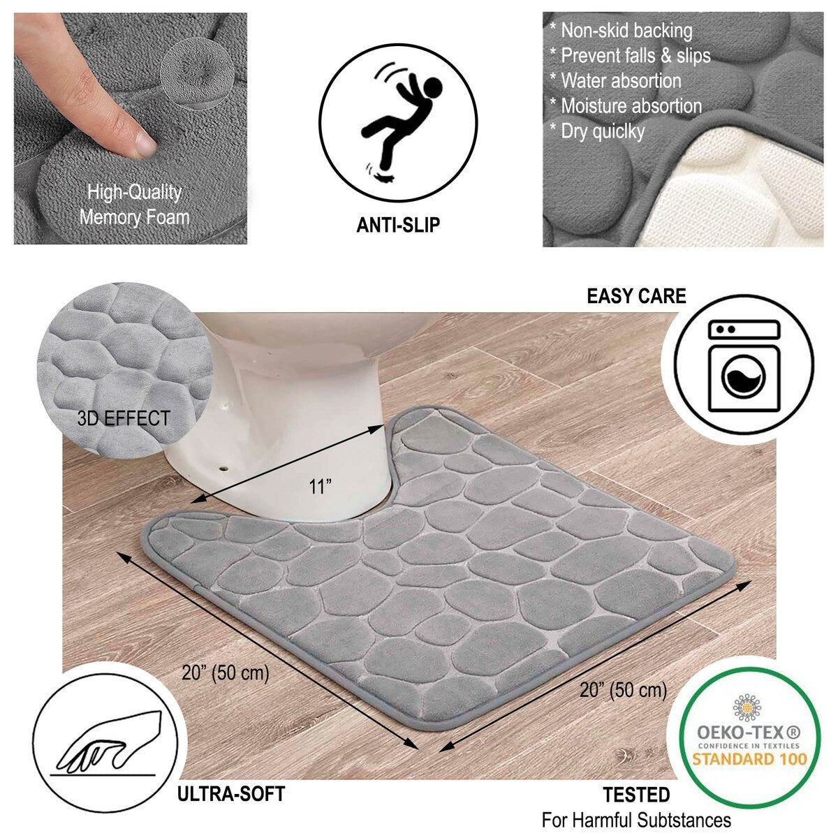 Contour Bath Rug Memory Foam Mat 3D Pebble 20L x 20W