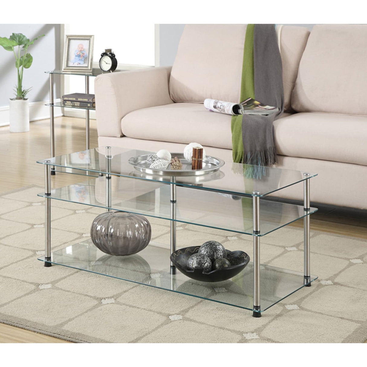 Convenience Concepts Designs2Go Classic Glass 3 Tier Coffee Table