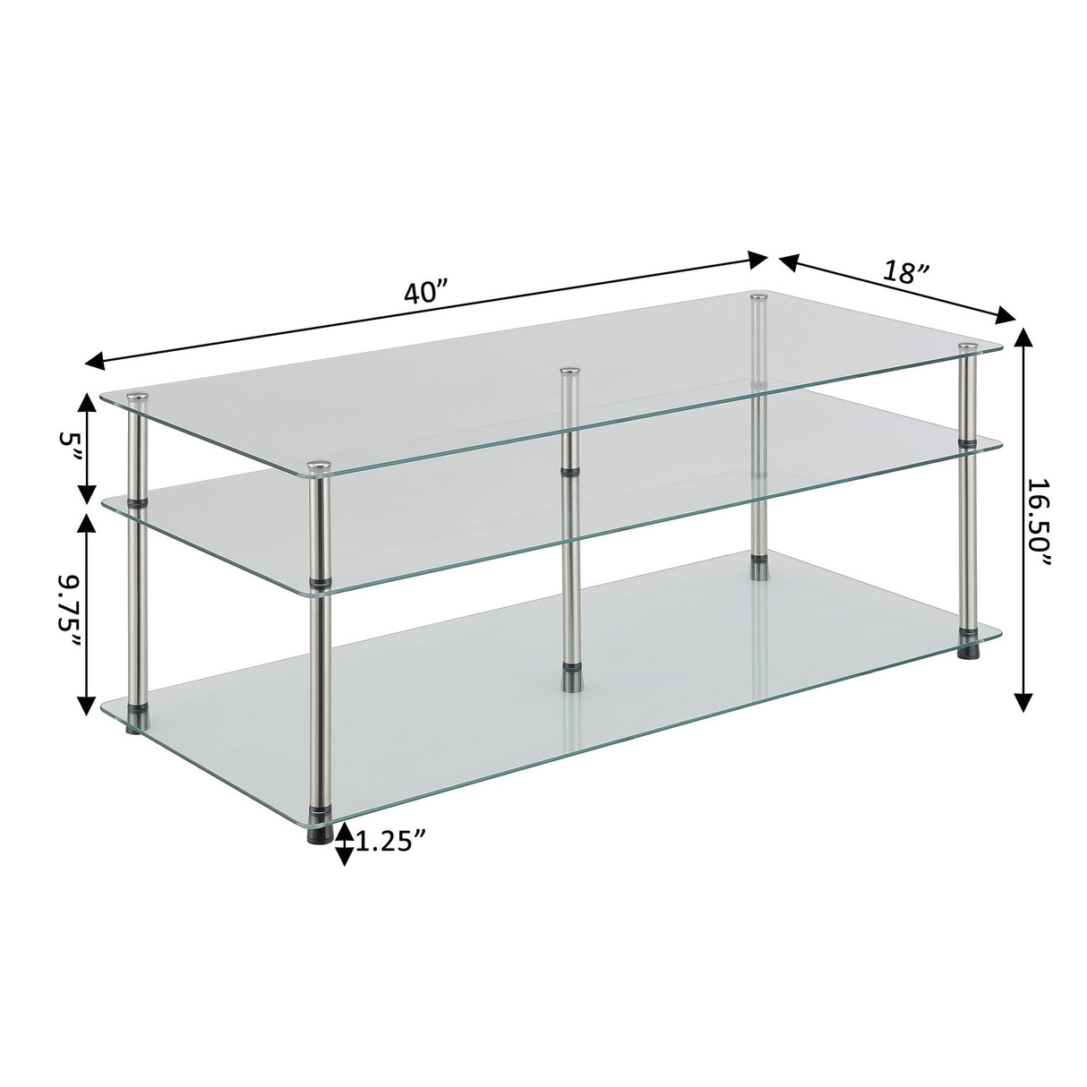 Convenience Concepts Designs2Go Classic Glass 3 Tier Coffee Table