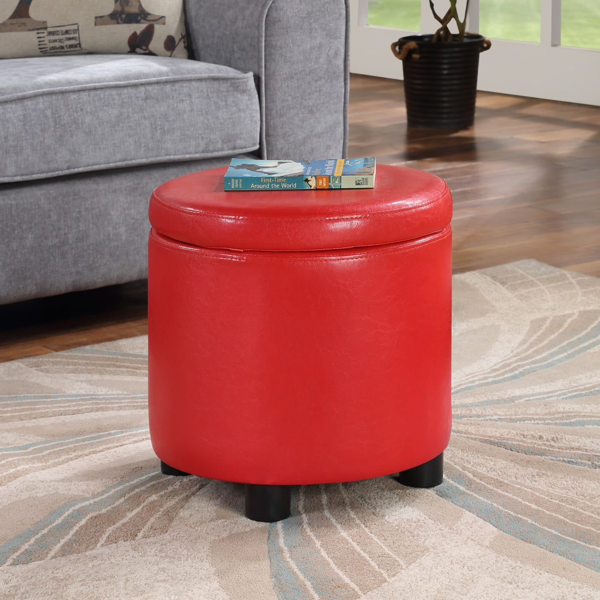 Convenience Concepts Designs4Comfort Round Accent Storage Ottoman with Reversible Tray Lid