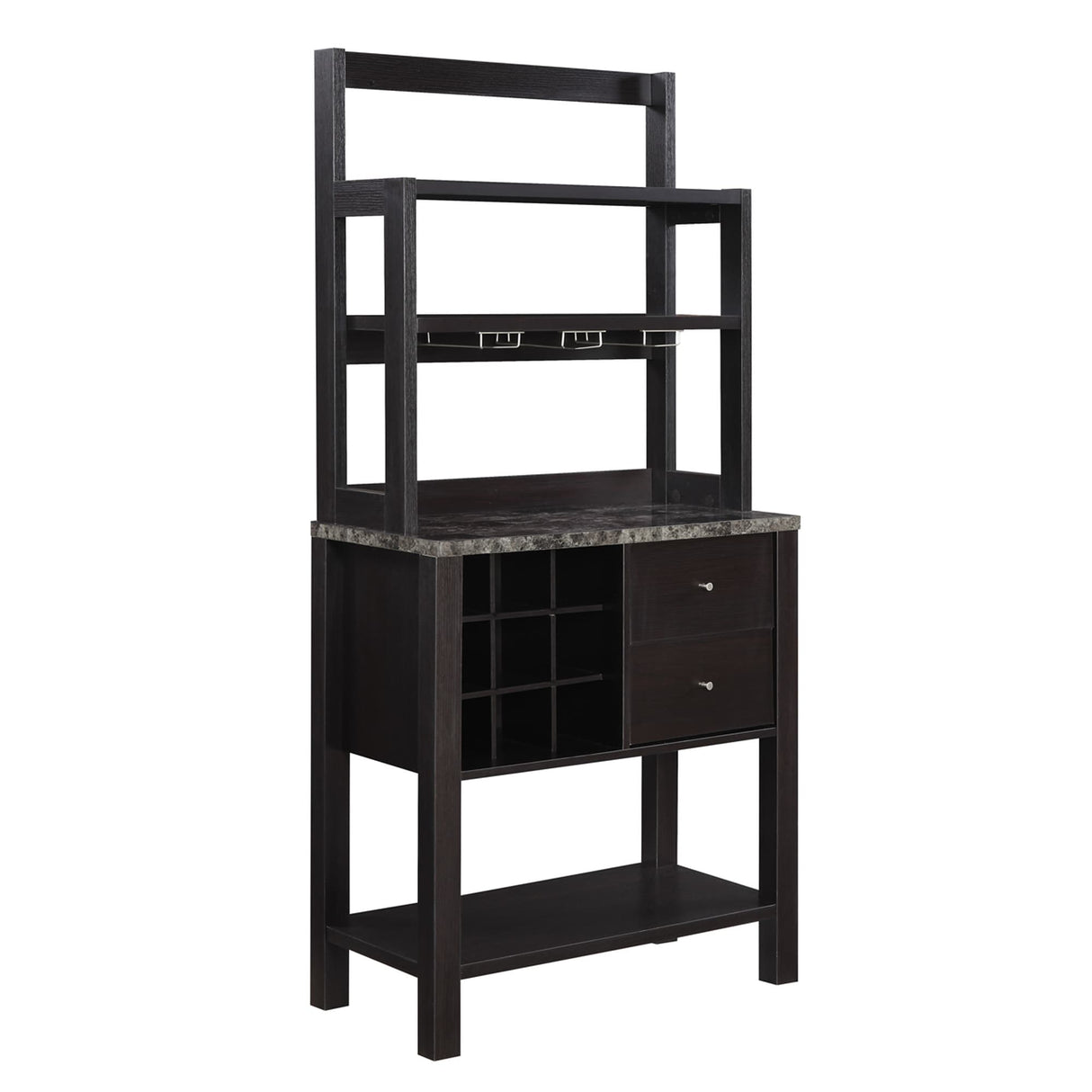 Convenience Concepts Newport 2 Drawer Serving Bar with Wine Rack and Shelves
