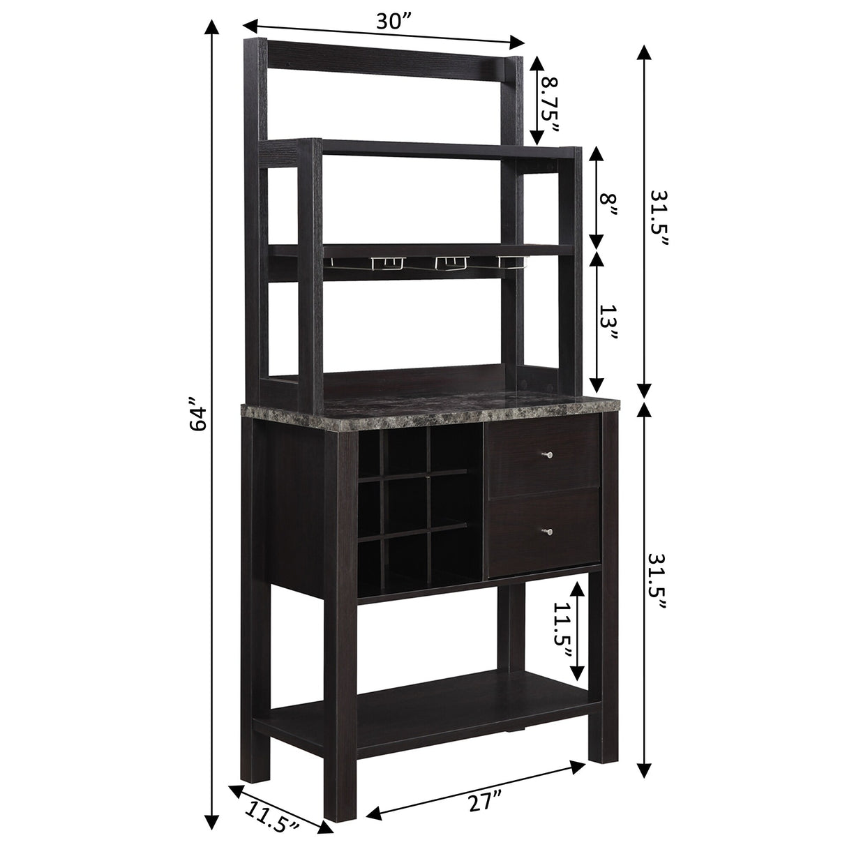 Convenience Concepts Newport 2 Drawer Serving Bar with Wine Rack and Shelves