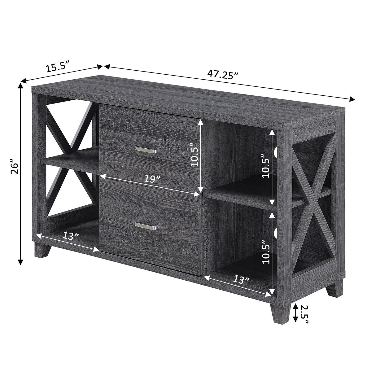 Convenience Concepts Oxford Deluxe 2 Drawer TV Stand with Shelves for TVs up to 55 Inches
