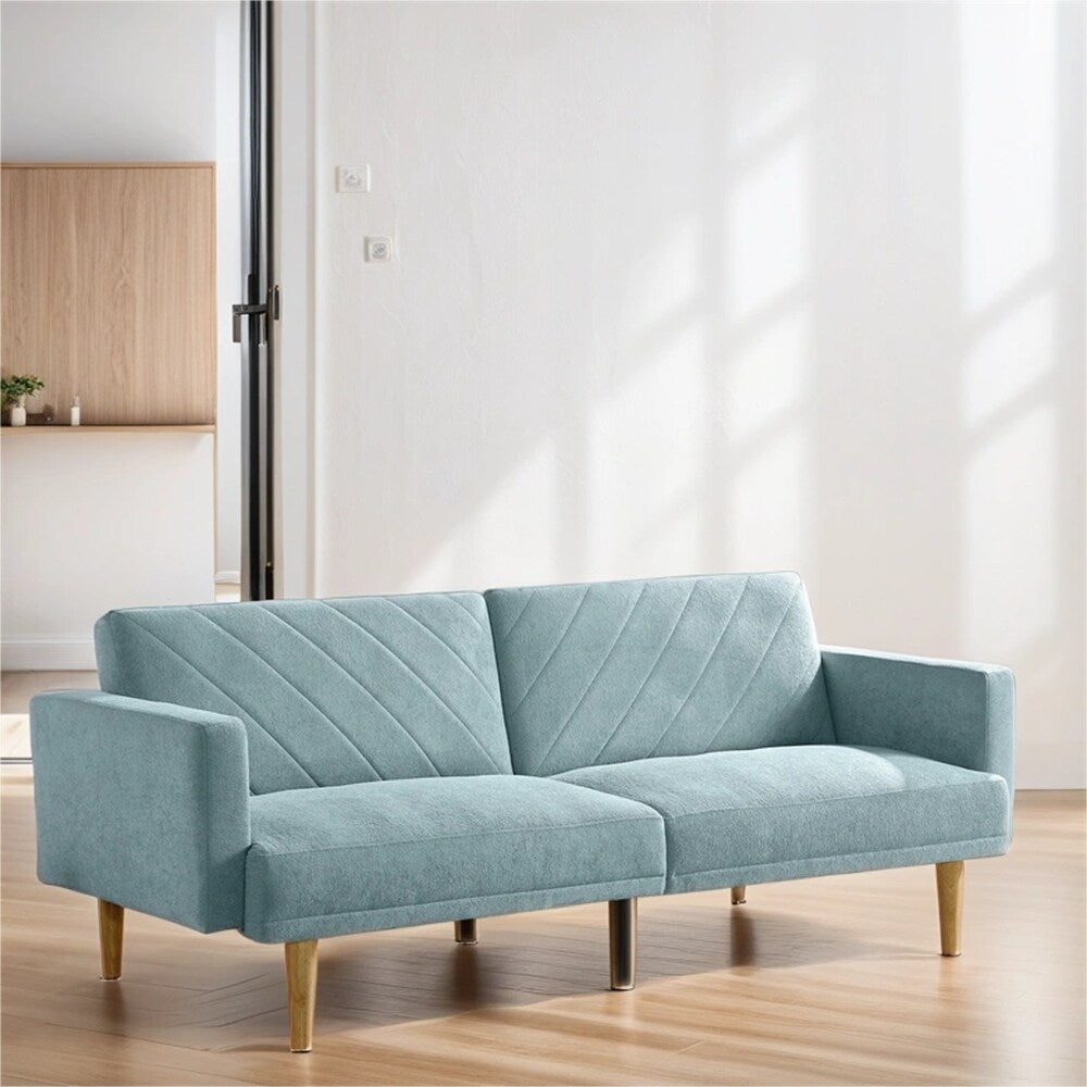 Convertible Fabric Futon Sofa Bed with Tapered Wood Legs