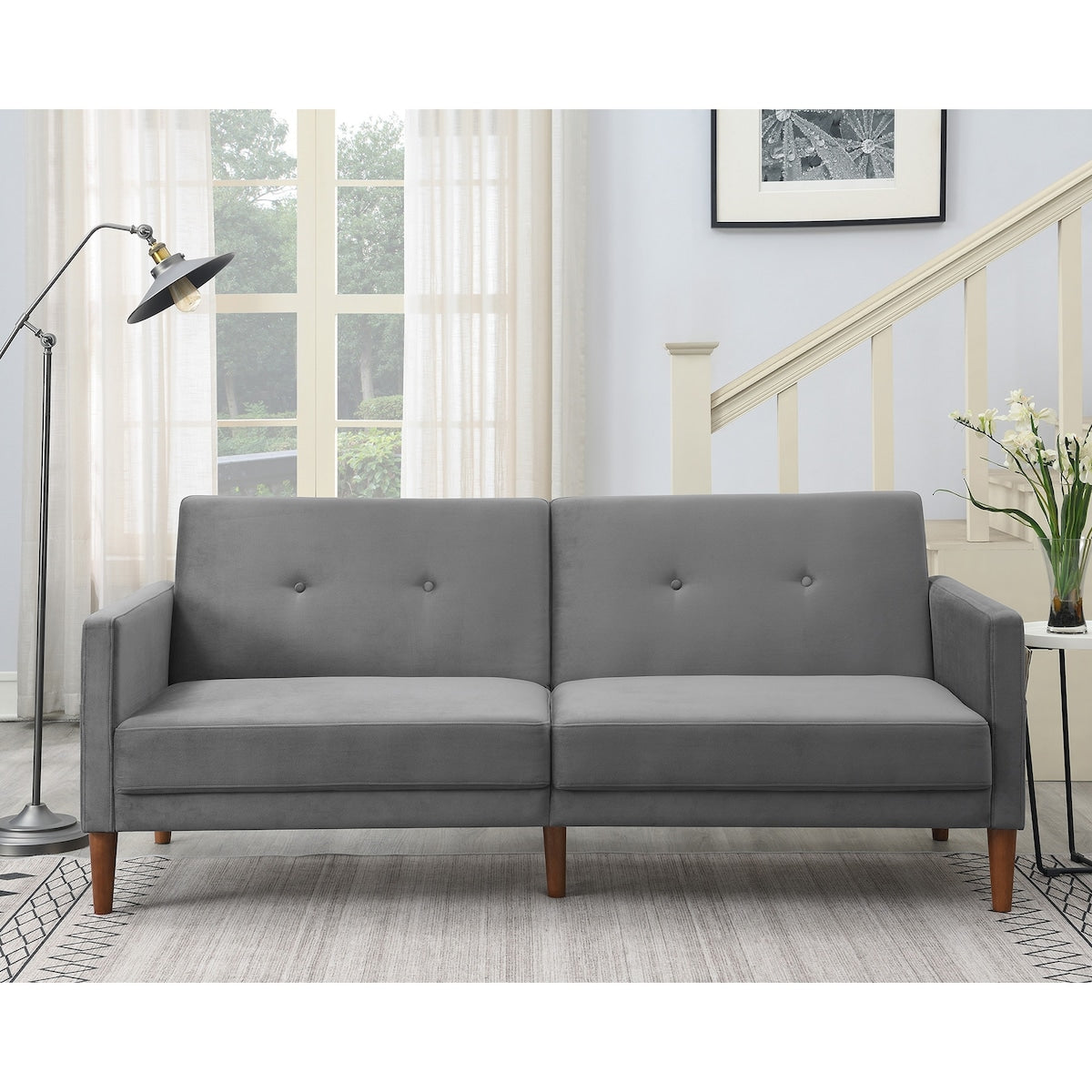 Convertible Folding Futon Sofa Bed Velvet Comfortable Upholstered Loveseat