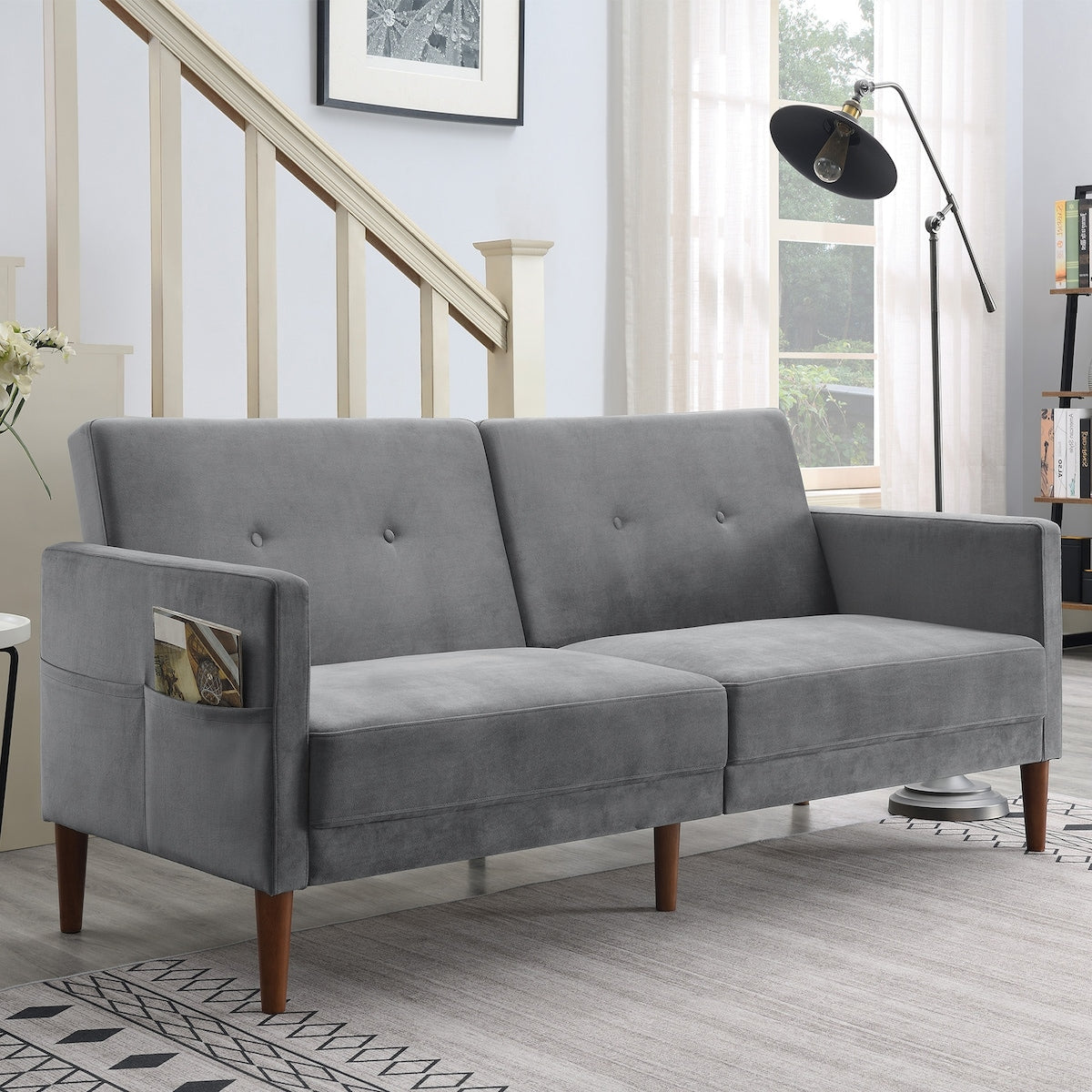 Convertible Folding Futon Sofa Bed Velvet Comfortable Upholstered Loveseat