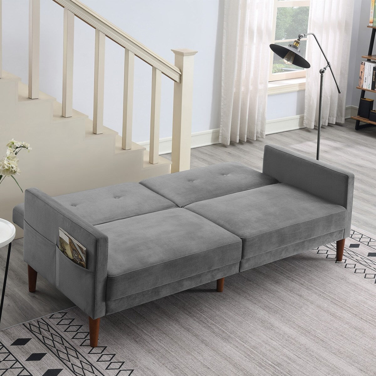 Convertible Folding Futon Sofa Bed Velvet Comfortable Upholstered Loveseat