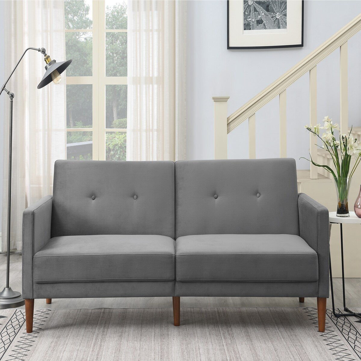 Convertible Folding Futon Sofa Bed Velvet Comfortable Upholstered Loveseat