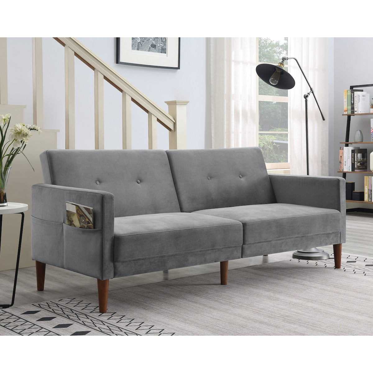 Convertible Folding Futon Sofa Bed Velvet Comfortable Upholstered Loveseat