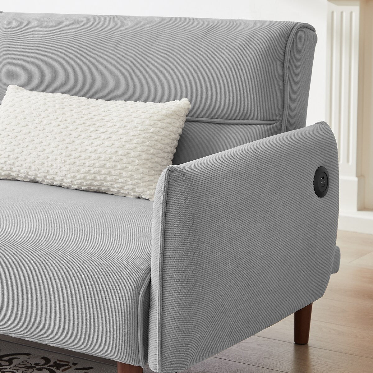 Convertible Futon Sofa Bed, Adjustable Couch Sleeper, Modern Couch Corduroy Fabric Comfy Sofa bed with Wooden Legs & 2 Pillows