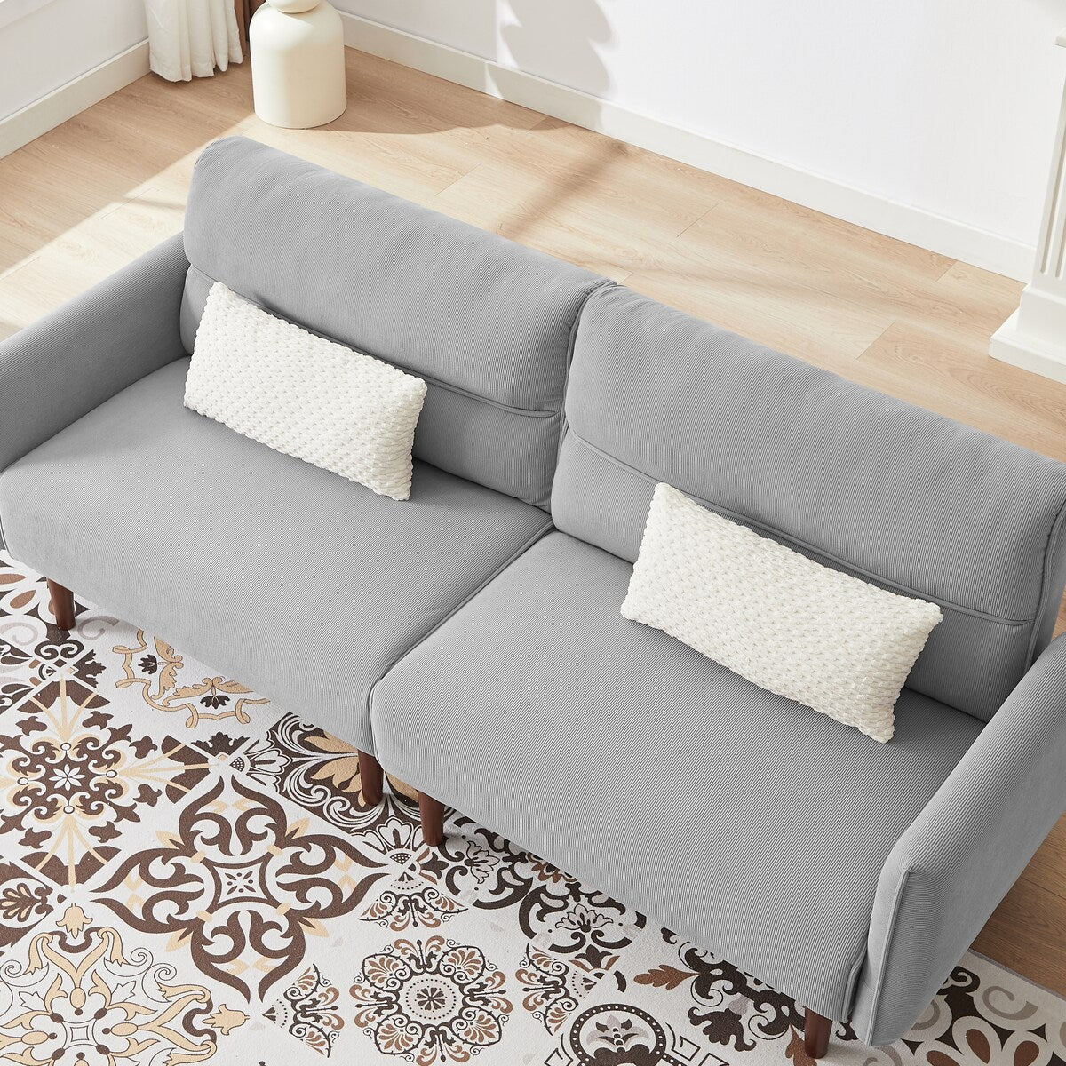 Convertible Futon Sofa Bed, Adjustable Couch Sleeper, Modern Couch Corduroy Fabric Comfy Sofa bed with Wooden Legs & 2 Pillows