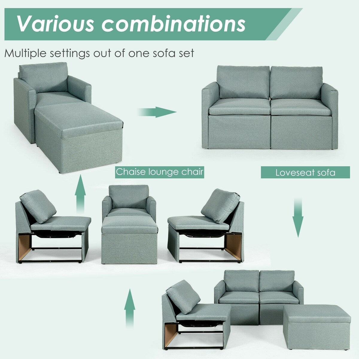 Convertible L-Shaped Sectional Sofa Couch with Reversible Chaise - 75.5" x 58.5" x 31.5" (W x D x H)