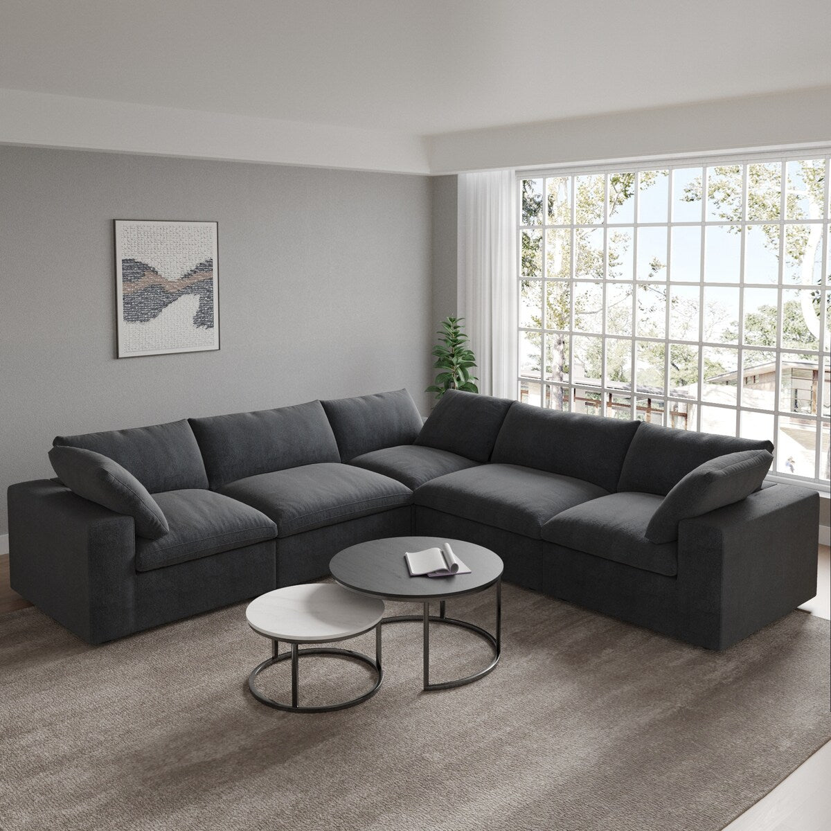 Convertible Modular Sectional Sofa, 5 Seater Corner Sofa with Pillows, 2 x 120.45 Minimalist Sofa Couch for Living Room