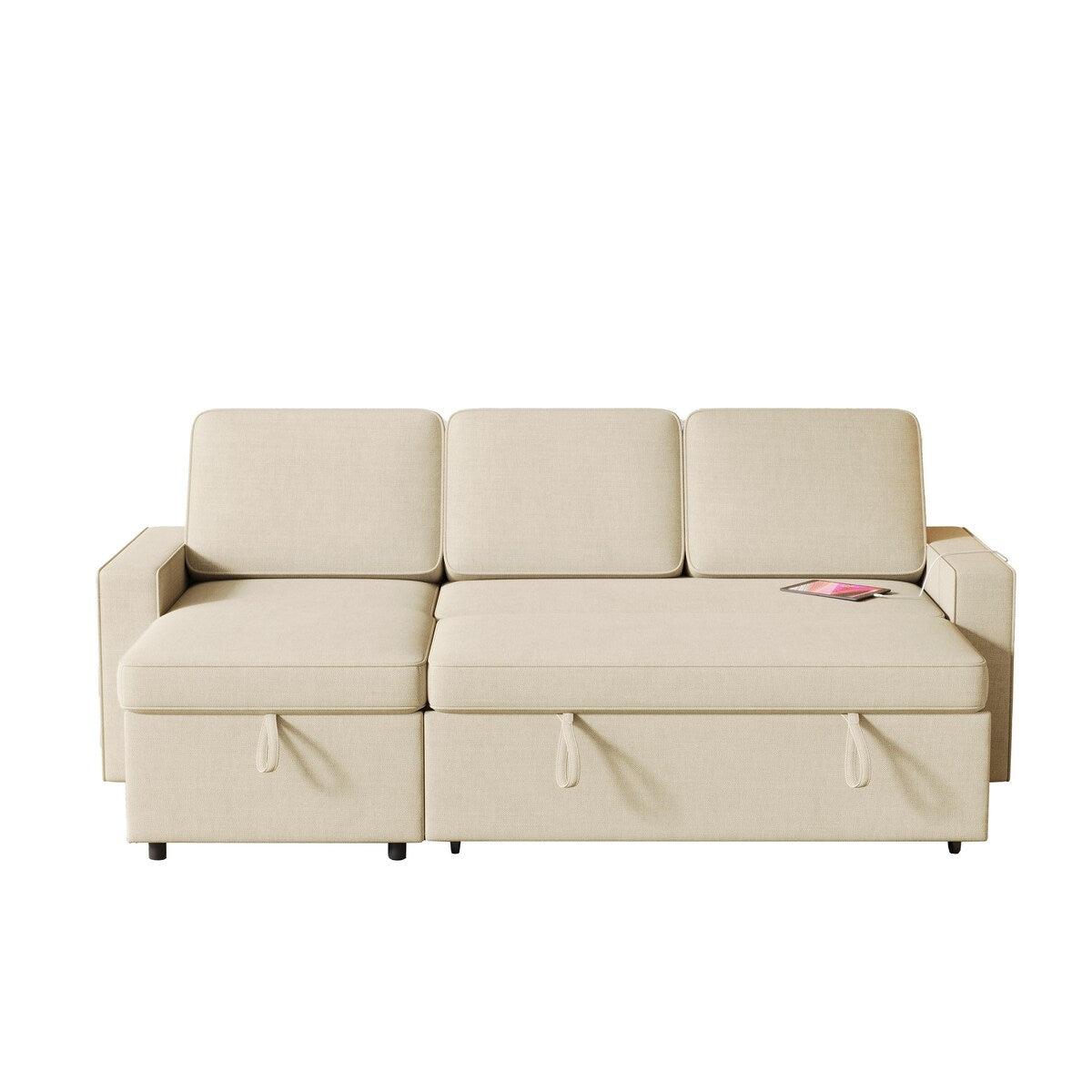 Convertible Sleeper Sofa Bed with Storage Chaise and USB Port, L-Shaped Couch,Beige