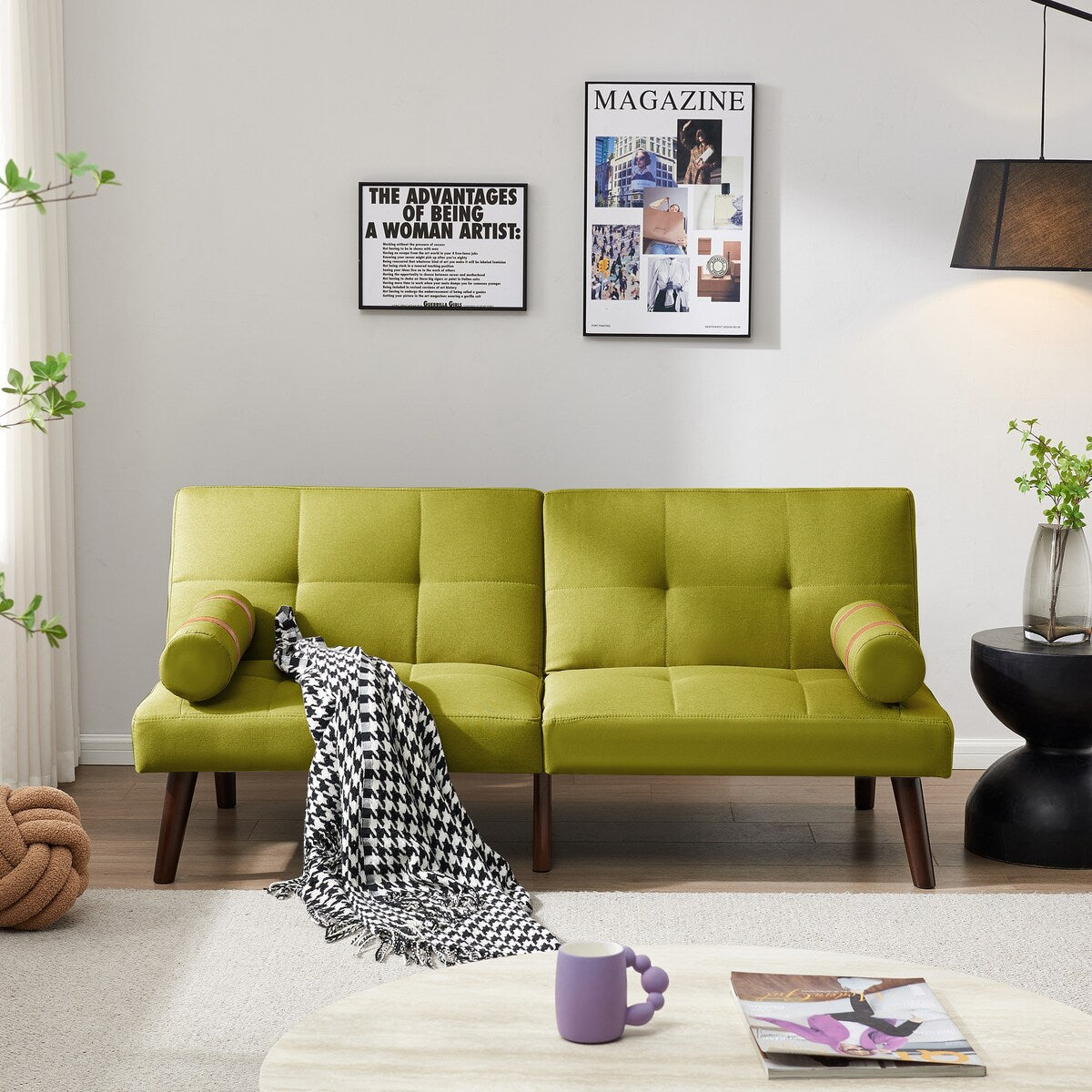 Convertible Sofa Bed Futon with Solid Wood Legs Linen Fabric Musterd G