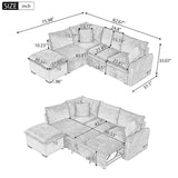 Convertible Sofa Bed Sectional Sofa Sleeper L-shaped Sofa，Ottoman,Two Pillows, Power Sockets and USB , Orange
