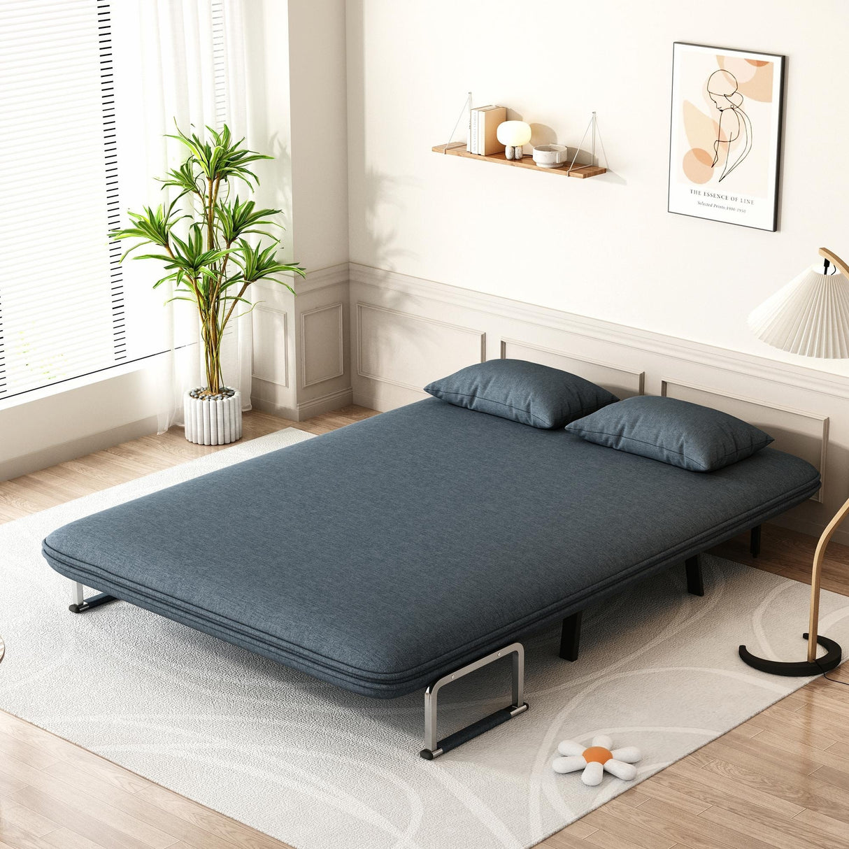 Convertible Tri-Fold Sofa Bed with Adjustable Backrest & Pillow