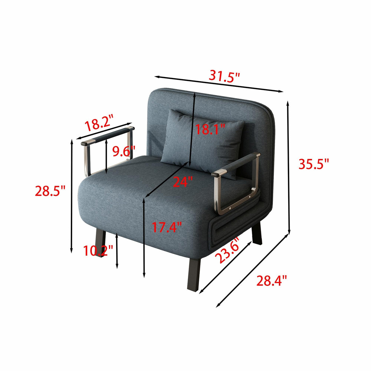 Convertible Tri-Fold Sofa Bed with Adjustable Backrest & Pillow