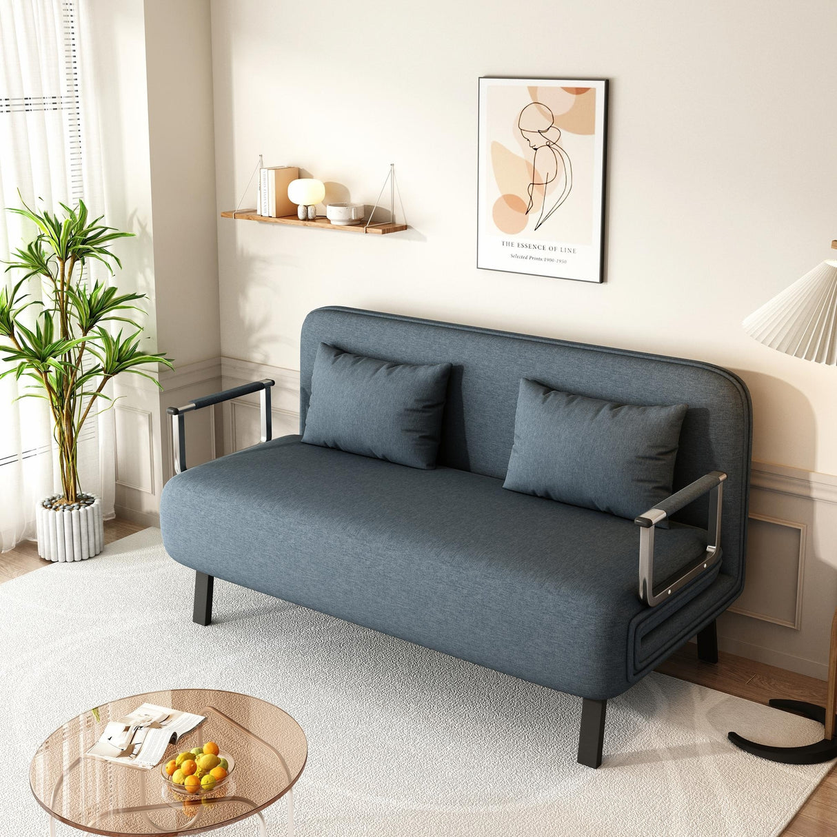 Convertible Tri-Fold Sofa Bed with Adjustable Backrest & Pillow