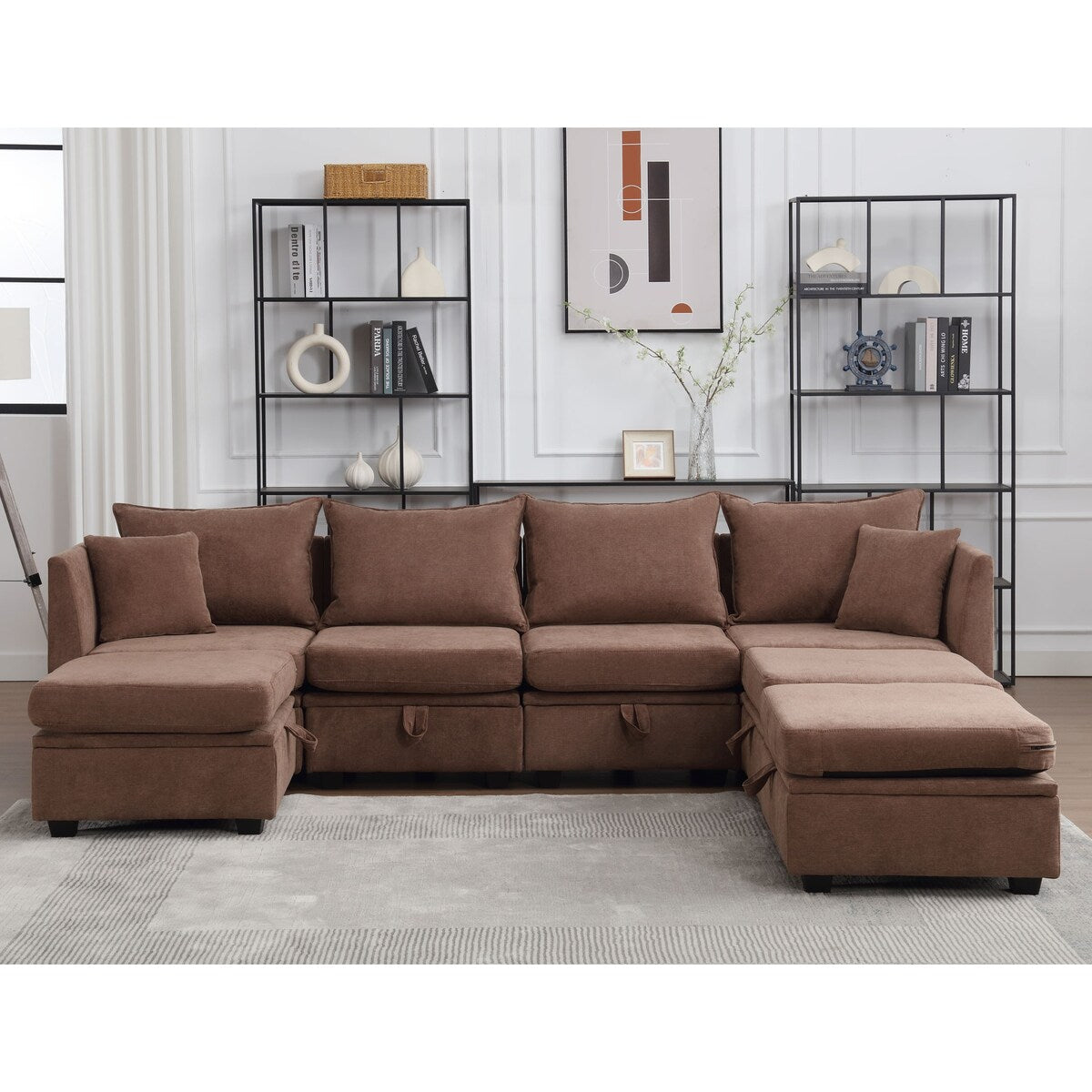 Convertible U-Shaped Modular Sectional Sofa Couch Set with Storage